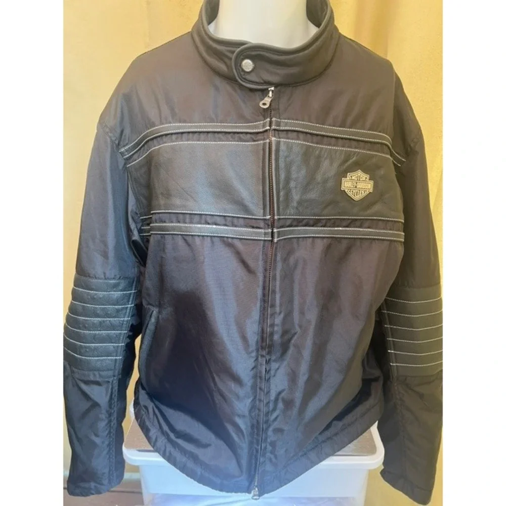 Harley-Davidson Motorcycle Jacket Mens XL Black Good Nylon Leather Trim Zip
